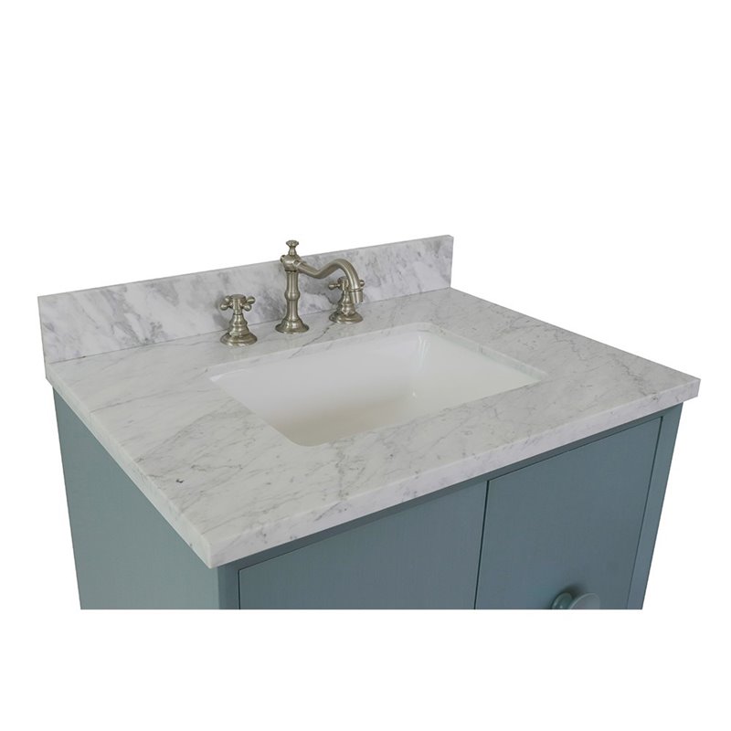 Stora Solid Wood Wall Mount Rectangle Sink Vanity with White Top in Blue