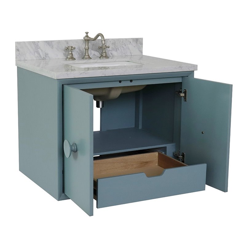Stora Solid Wood Wall Mount Rectangle Sink Vanity with White Top in Blue