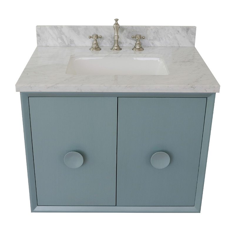 Stora Solid Wood Wall Mount Rectangle Sink Vanity with White Top in Blue