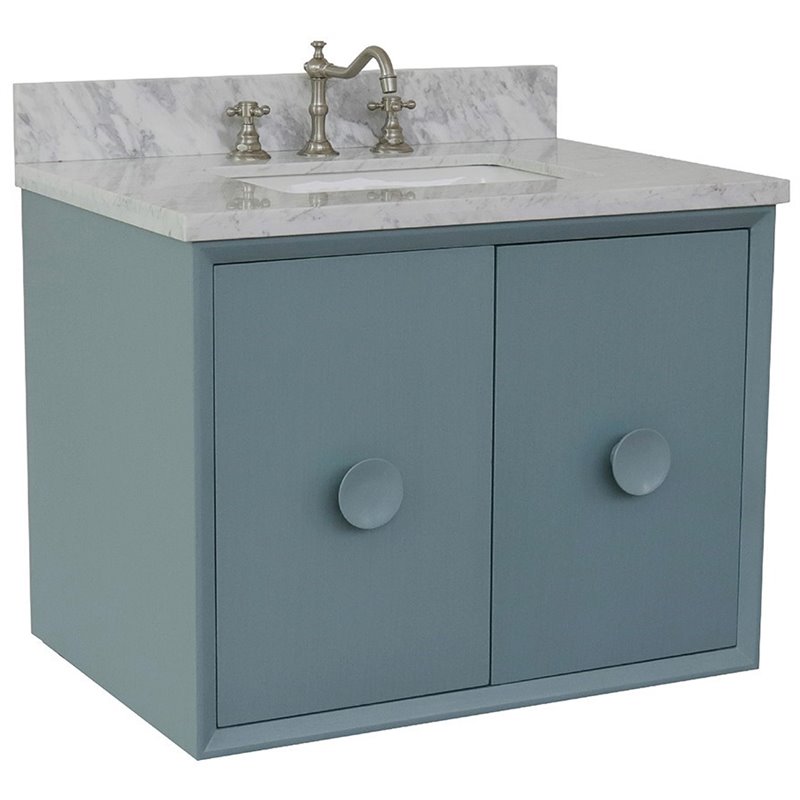 Stora Solid Wood Wall Mount Rectangle Sink Vanity with White Top in Blue