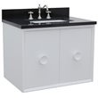 Stora Solid Wood Wall Mount Rectangle Sink Vanity with Black Top in White
