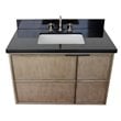 Scandi Solid Wood Wall Mount Rectangle Sink Vanity with Black Top in Brown