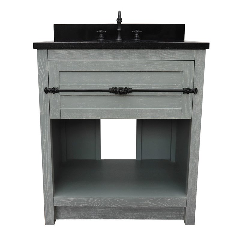 Plantation Solid Wood Single Rectangle Sink Vanity in Gray Ash/Black Galaxy