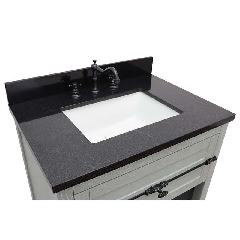 Plantation Solid Wood Single Rectangle Sink Vanity in Gray Ash/Black Galaxy