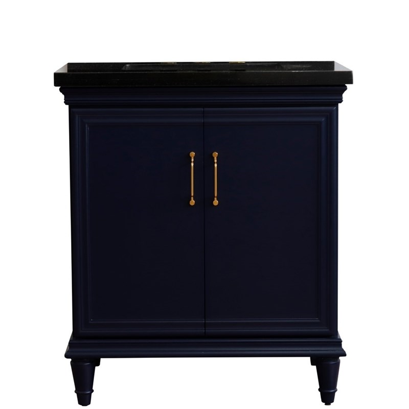 31 in. Single Wooden Vanity  Blue with Black Galaxy Rectangle Sink