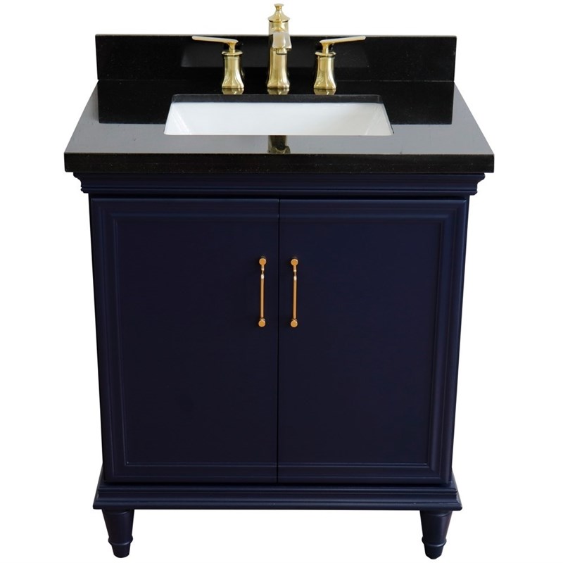 31 in. Single Wooden Vanity  Blue with Black Galaxy Rectangle Sink