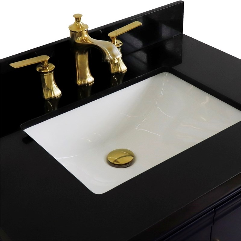 31 in. Single Wooden Vanity  Blue with Black Galaxy Rectangle Sink