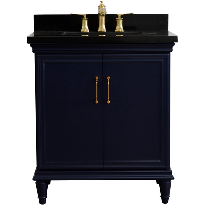 31 in. Single Wooden Vanity  Blue with Black Galaxy Rectangle Sink
