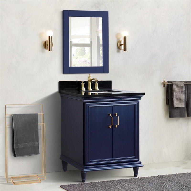 31 in. Single Wooden Vanity  Blue with Black Galaxy Rectangle Sink