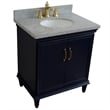 31 in. Single Wooden Vanity  Blue with Gray Granite Oval Sink