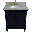 31 in. Single Wooden Vanity  Blue with Gray Granite Oval Sink