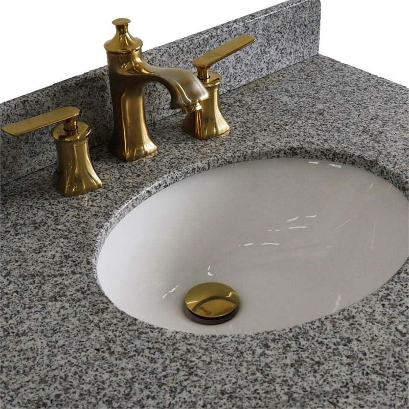 31 in. Single Wooden Vanity  Blue with Gray Granite Oval Sink