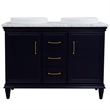 49 in. Double Wooden Vanity Blue with White Carrara Round Sink