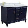 49 in. Double Wooden Vanity Blue with White Carrara Round Sink