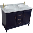 49 in. Double Wooden Vanity Blue with White Carrara Round Sink