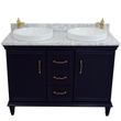 49 in. Double Wooden Vanity Blue with White Carrara Round Sink