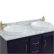 49 in. Double Wooden Vanity Blue with White Carrara Round Sink