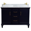 49 in. Double Wooden Vanity Blue with White Carrara Round Sink