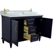 49 in. Double Wooden Vanity Blue with White Carrara Round Sink