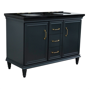 49 in. Double Wooden Vanity Dark Gray with Black Galaxy Oval Sink