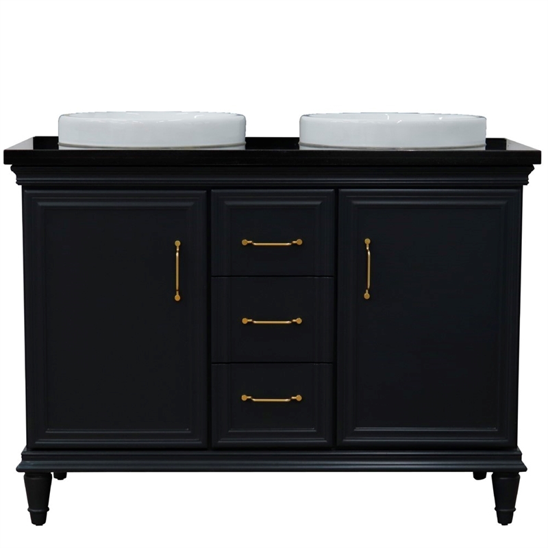 49 in. Double Wooden Vanity Dark Gray with Black Galaxy Rectangle Sink