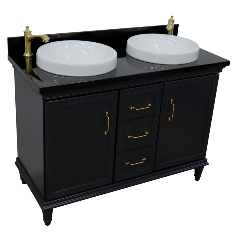 49 in. Double Wooden Vanity Dark Gray with Black Galaxy Rectangle Sink