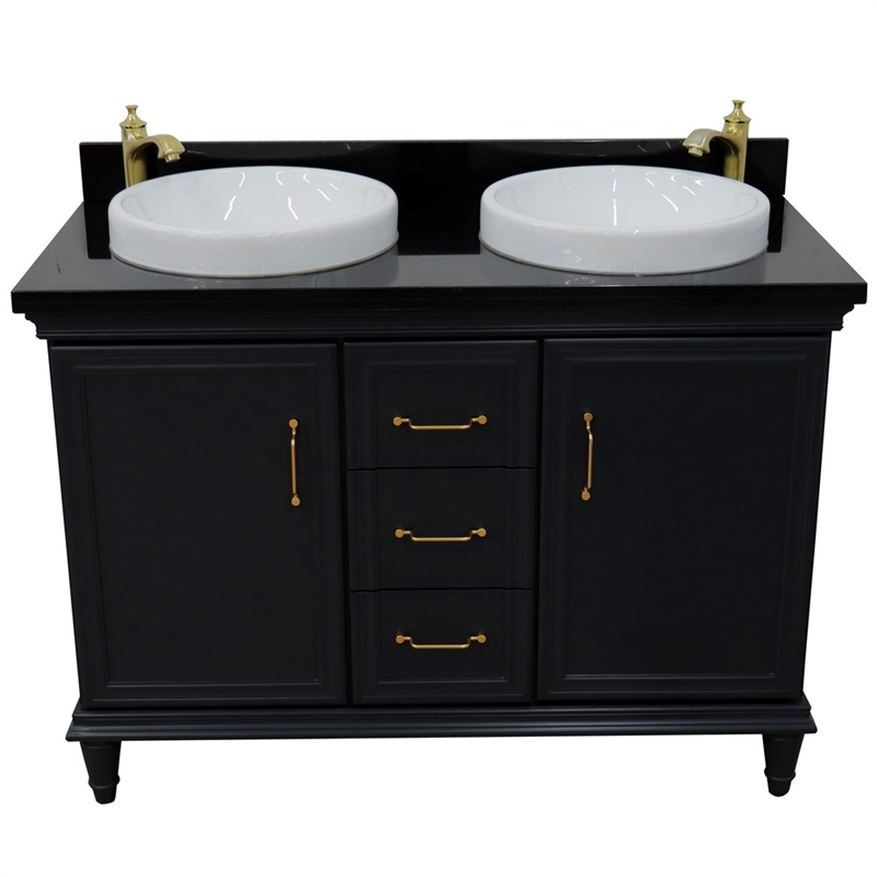 49 in. Double Wooden Vanity Dark Gray with Black Galaxy Rectangle Sink