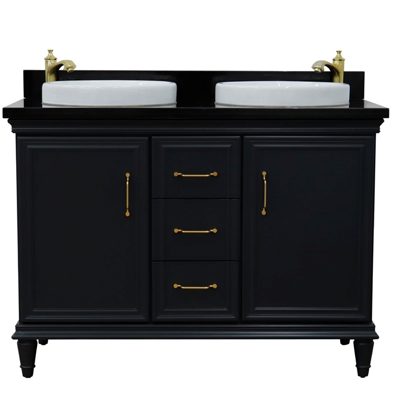 49 in. Double Wooden Vanity Dark Gray with Black Galaxy Rectangle Sink