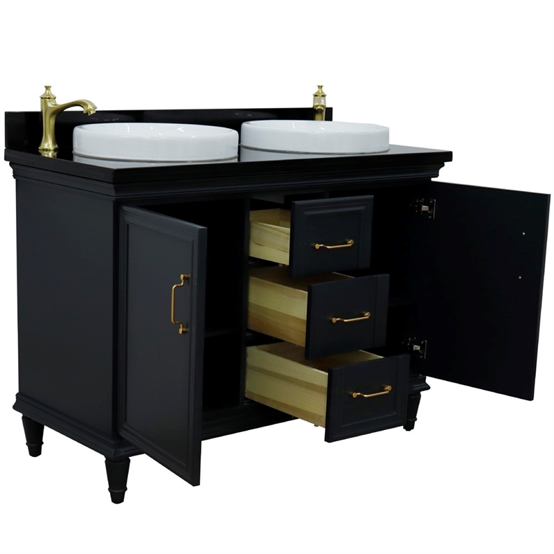 49 in. Double Wooden Vanity Dark Gray with Black Galaxy Rectangle Sink