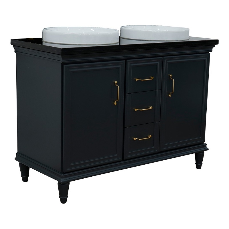 49 in. Double Wooden Vanity Dark Gray with Black Galaxy Rectangle Sink