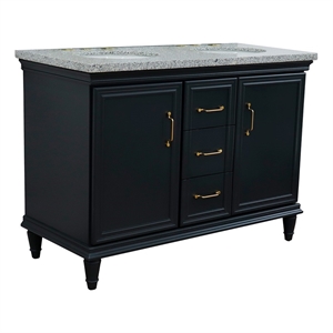 49 in. Double Wooden Vanity Dark Gray with Gray Granite Oval Sink