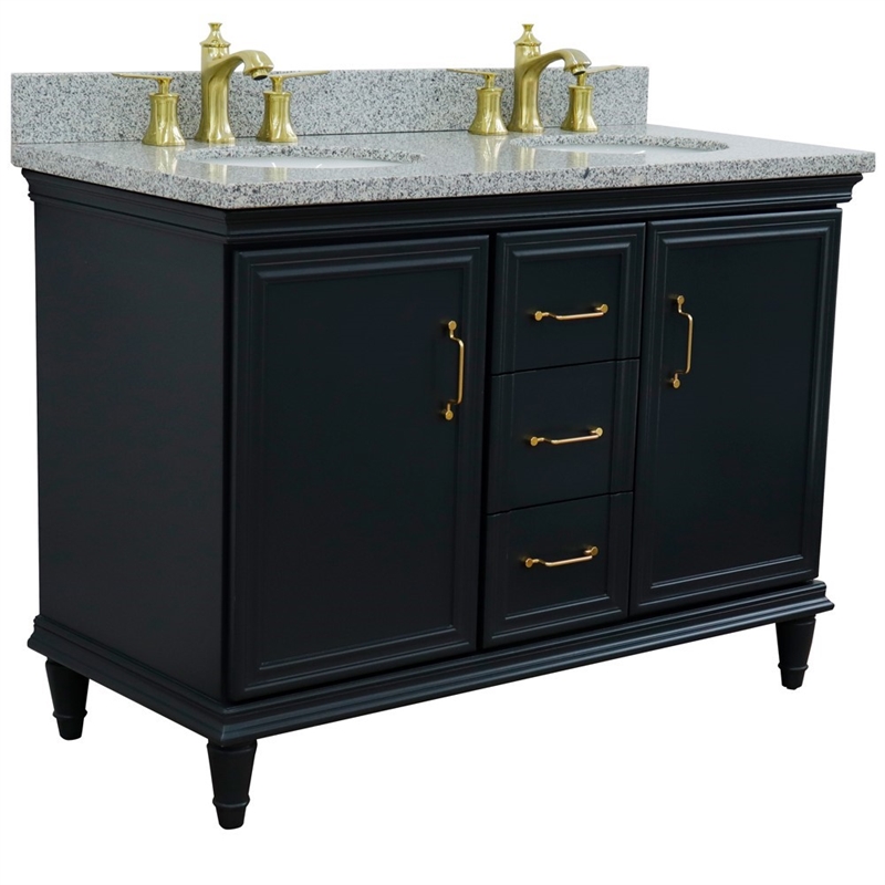 49 in. Double Wooden Vanity Dark Gray with Gray Granite Oval Sink