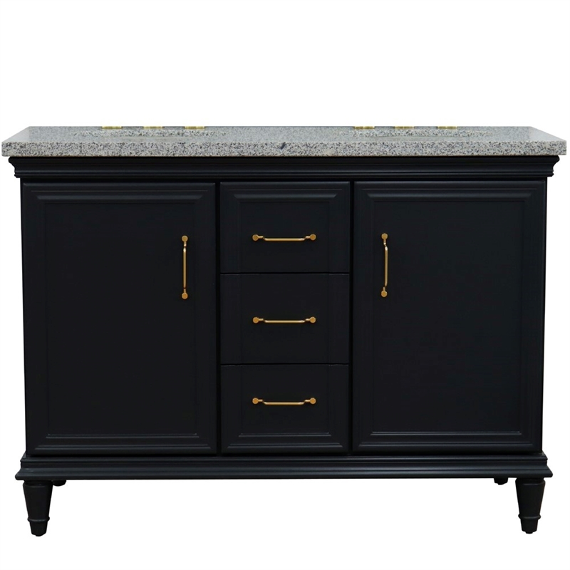 49 in. Double Wooden Vanity Dark Gray with Gray Granite Oval Sink