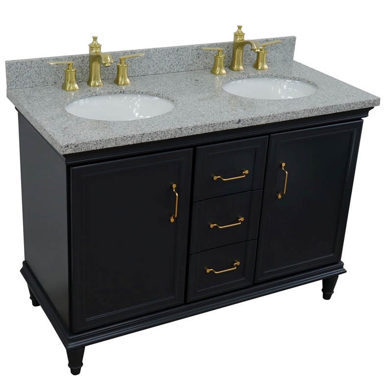 49 in. Double Wooden Vanity Dark Gray with Gray Granite Oval Sink