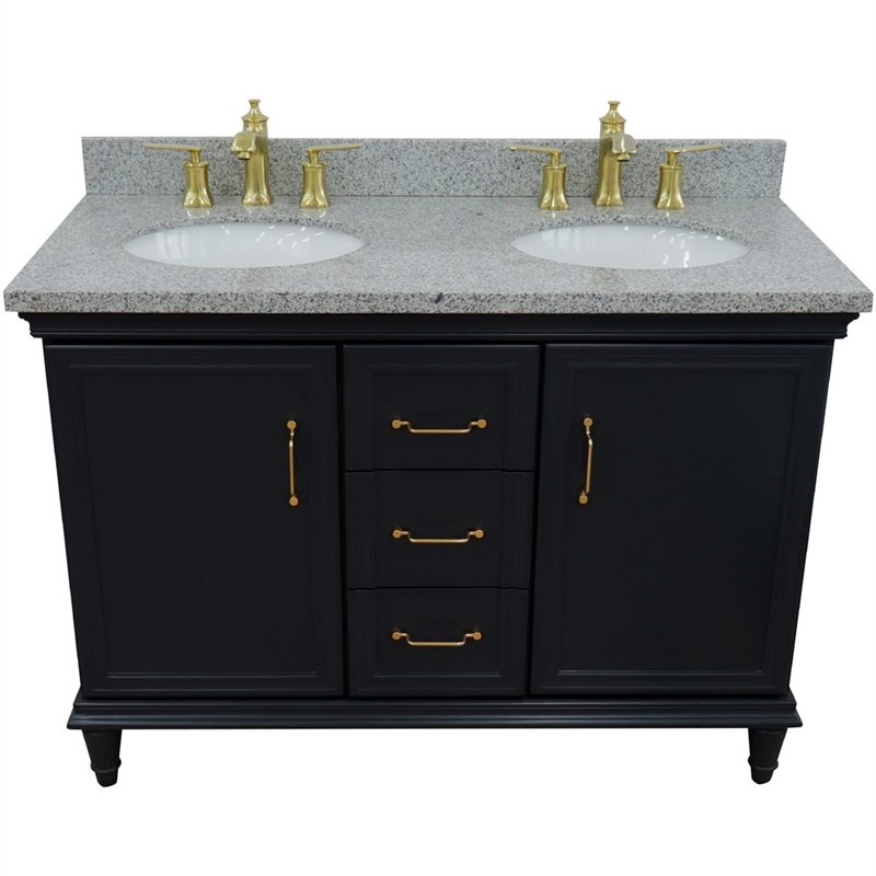 49 in. Double Wooden Vanity Dark Gray with Gray Granite Oval Sink