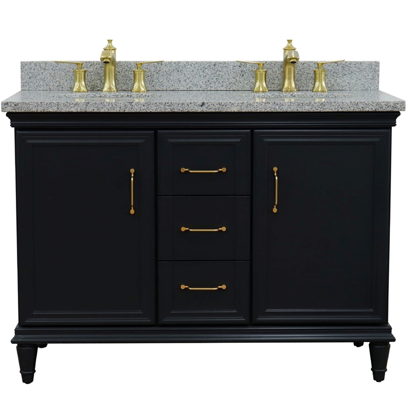 49 in. Double Wooden Vanity Dark Gray with Gray Granite Oval Sink