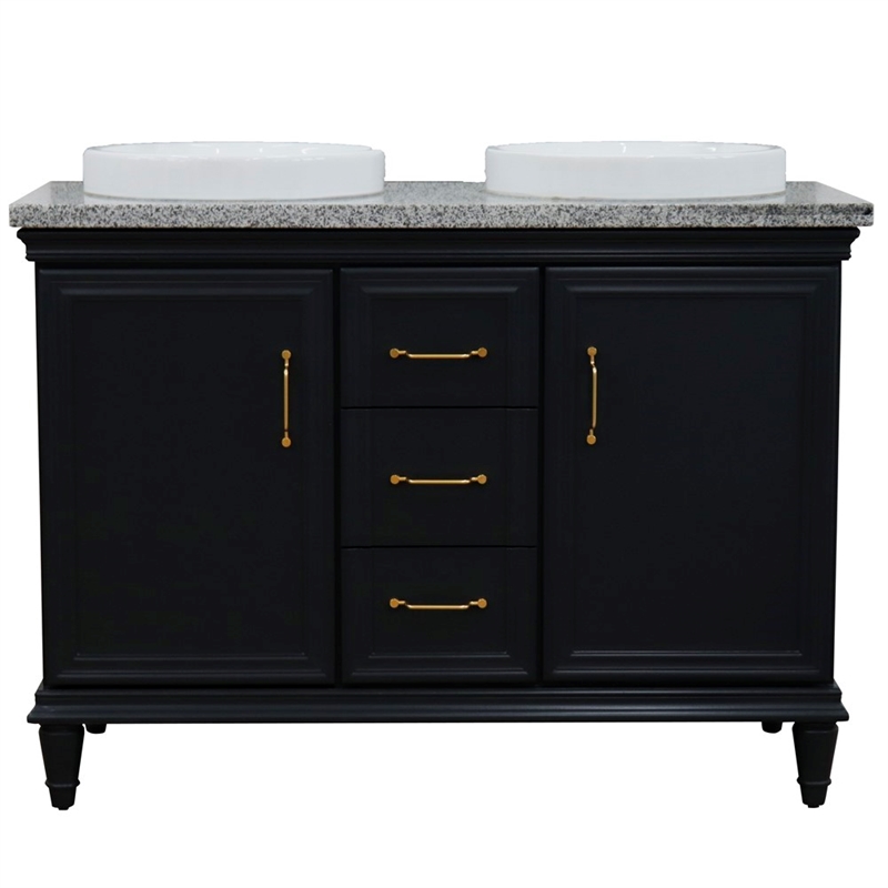 49 in. Double Wooden Vanity Dark Gray with Gray Granite Rectangle Sink