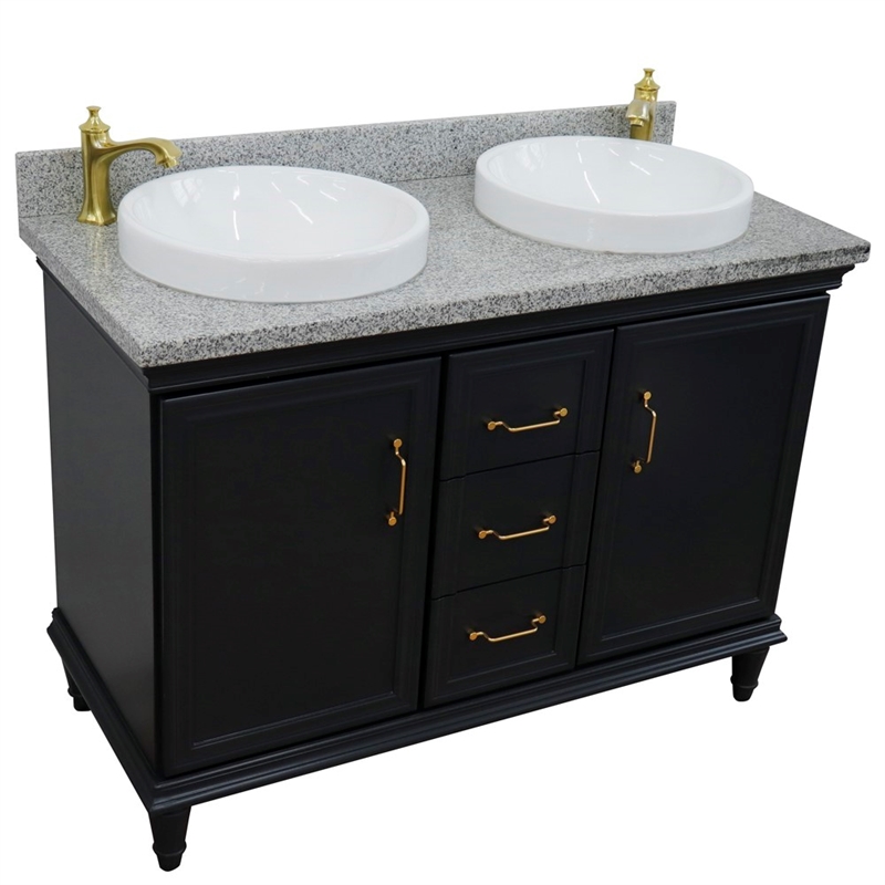 49 in. Double Wooden Vanity Dark Gray with Gray Granite Rectangle Sink