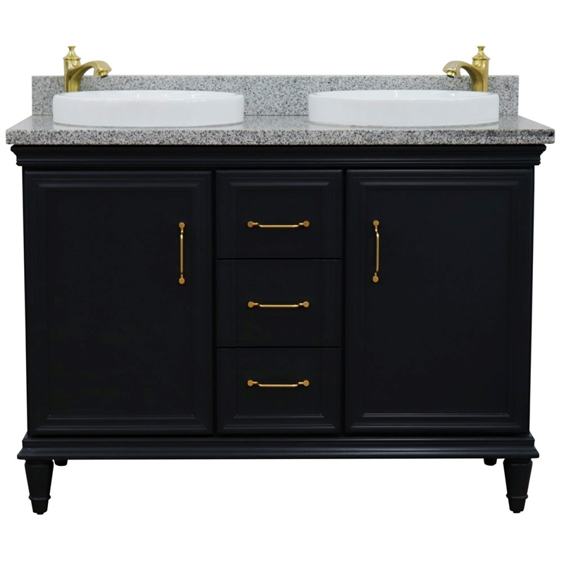 49 in. Double Wooden Vanity Dark Gray with Gray Granite Rectangle Sink
