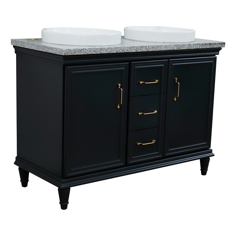 49 in. Double Wooden Vanity Dark Gray with Gray Granite Rectangle Sink