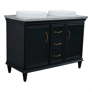 49 in. Double Wooden Vanity Dark Gray with Gray Granite Rectangle Sink