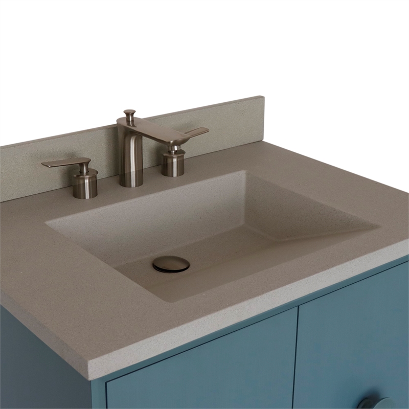 31 in. Single Wooden Vanity  Aqua Blue with White Concrete Top Rectangle Sink