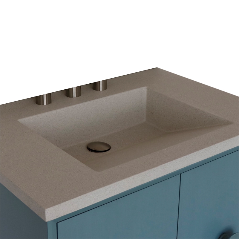 31 in. Single Wooden Vanity  Aqua Blue with White Concrete Top Rectangle Sink