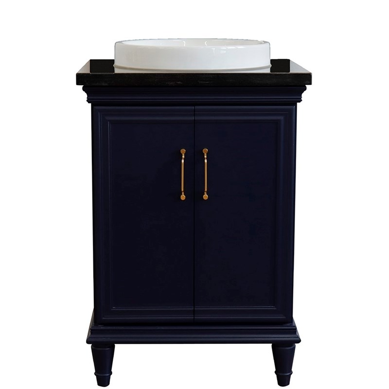 25 in. Single Wooden Vanity  Blue with Black Galaxy Rectangle Sink