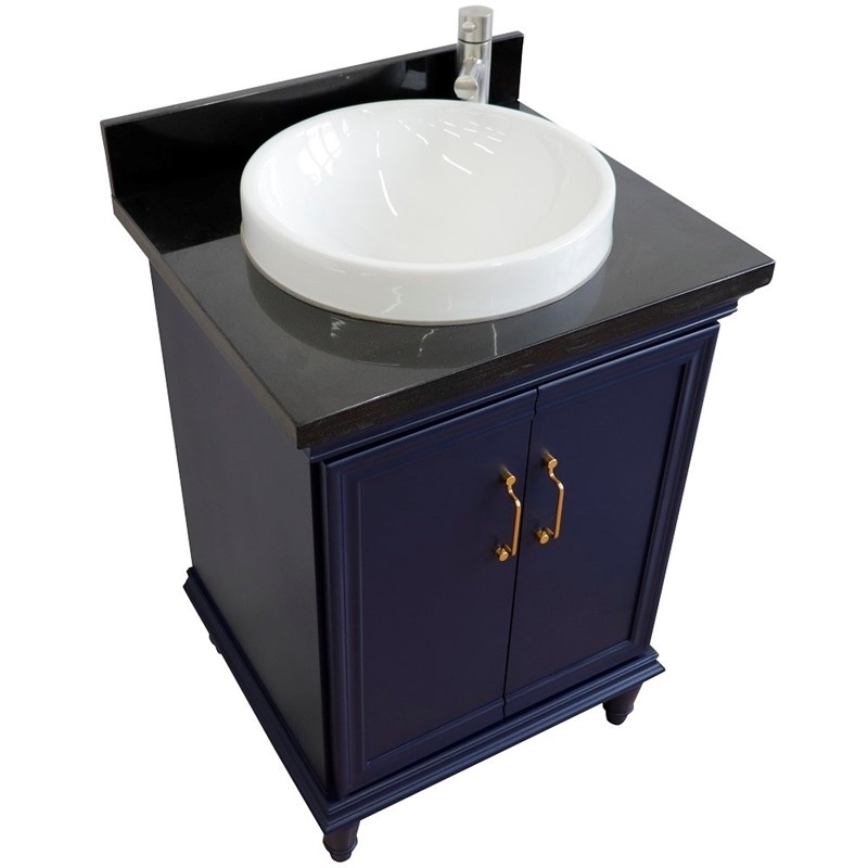 25 in. Single Wooden Vanity  Blue with Black Galaxy Rectangle Sink