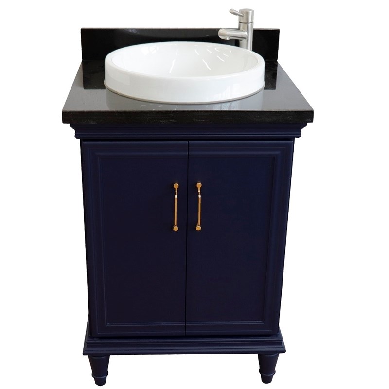 25 in. Single Wooden Vanity  Blue with Black Galaxy Rectangle Sink