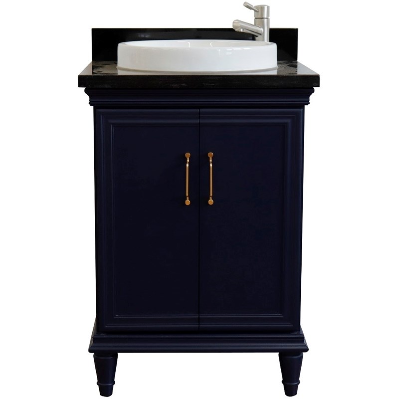 25 in. Single Wooden Vanity  Blue with Black Galaxy Rectangle Sink