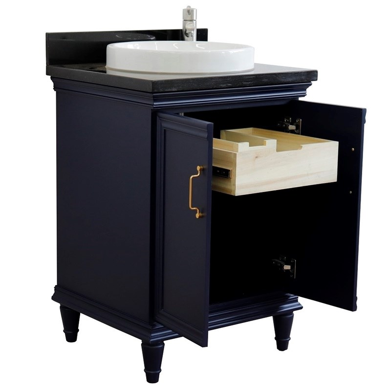 25 in. Single Wooden Vanity  Blue with Black Galaxy Rectangle Sink