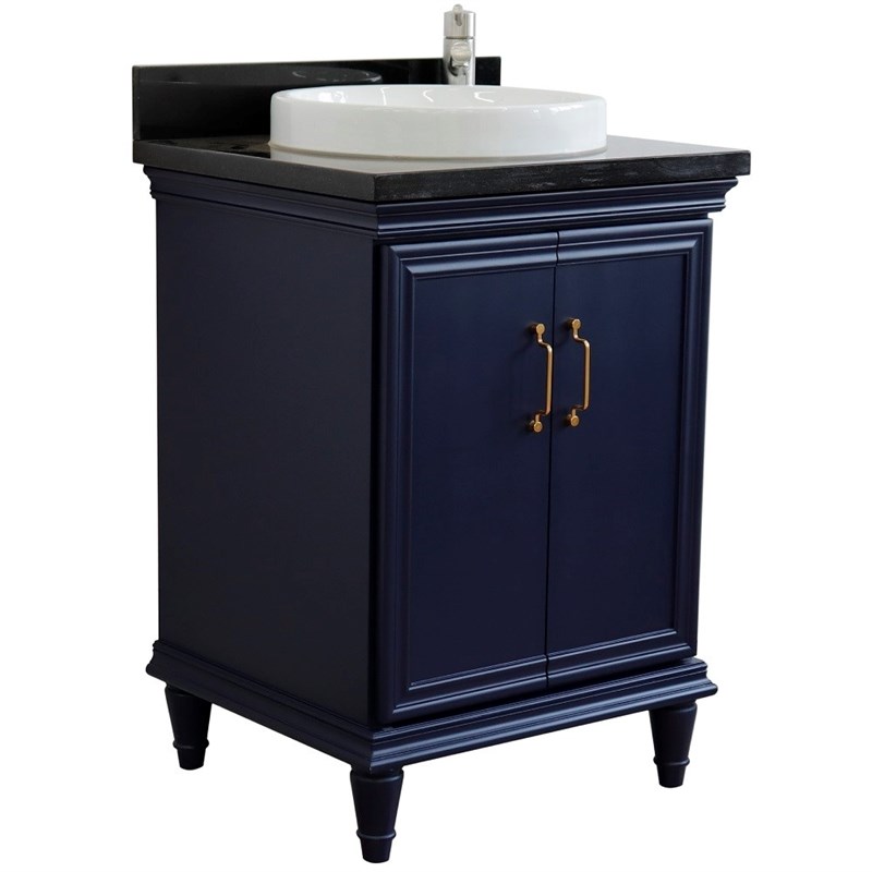 25 in. Single Wooden Vanity  Blue with Black Galaxy Rectangle Sink