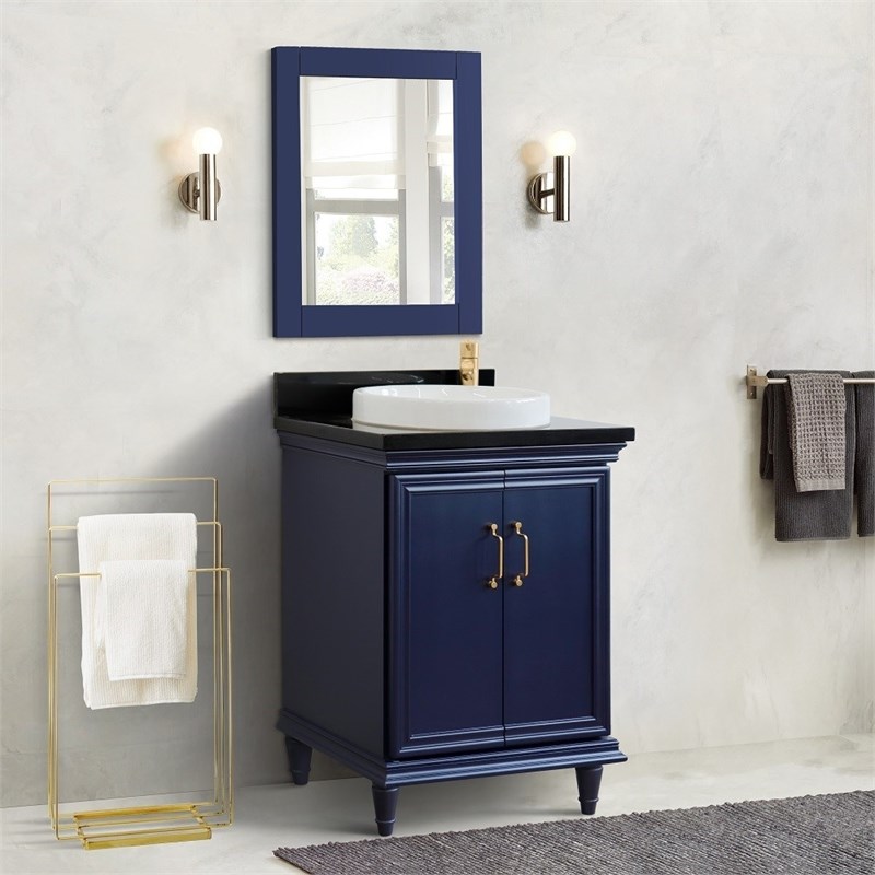 25 in. Single Wooden Vanity  Blue with Black Galaxy Rectangle Sink